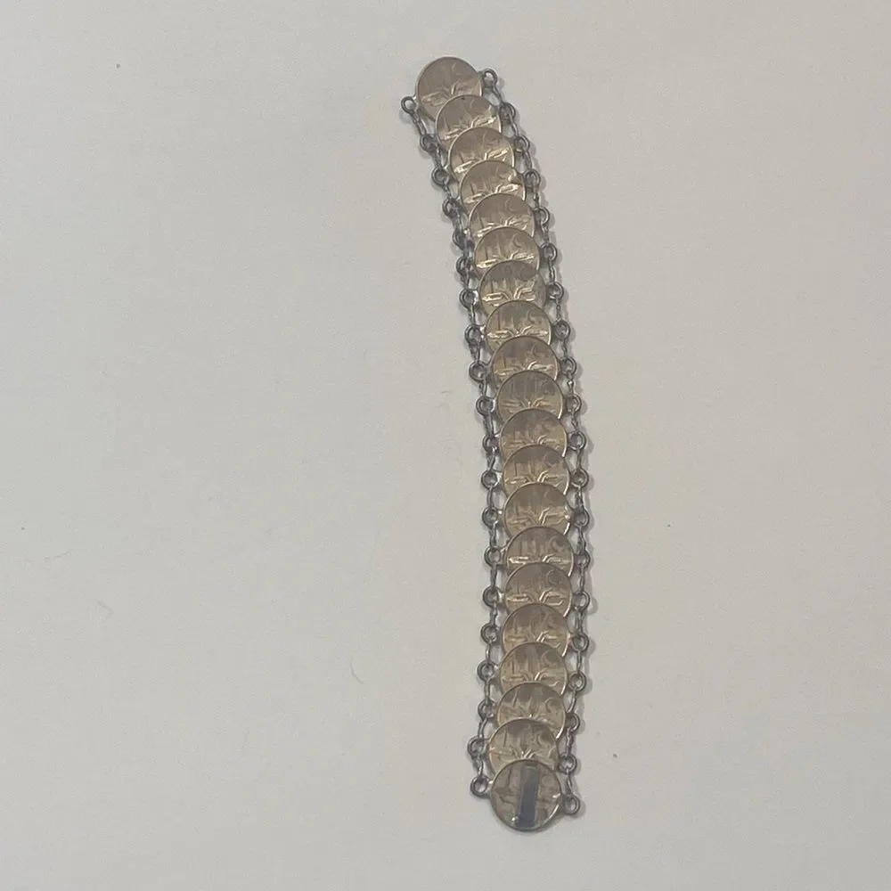 Vintage Tone Silver & Gold Coin Bracelet Handmade 20 Coins The Five Cents